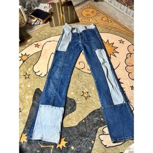 Watch LA Women's Patchwork Flare Jeans Studded Embellished Denim Pants